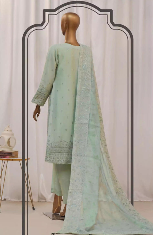 HZ Sheer RTW Formals Embroidered Khaddi Net Collection - HZK-190 AQUA