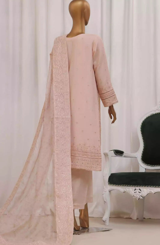 HZ Sheer RTW Formals Embroidered Khaddi Net Collection - HZK-190 POWDER PINK