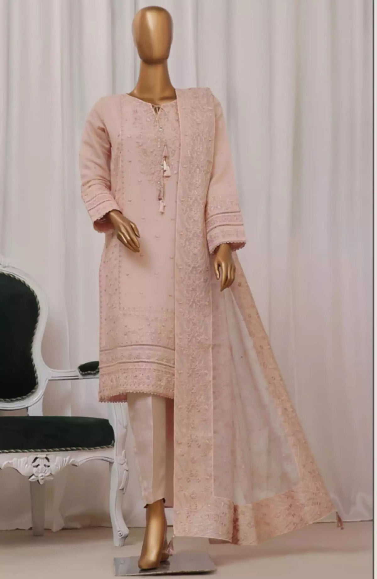 HZ Sheer RTW Formals Embroidered Khaddi Net Collection - HZK-190 POWDER PINK