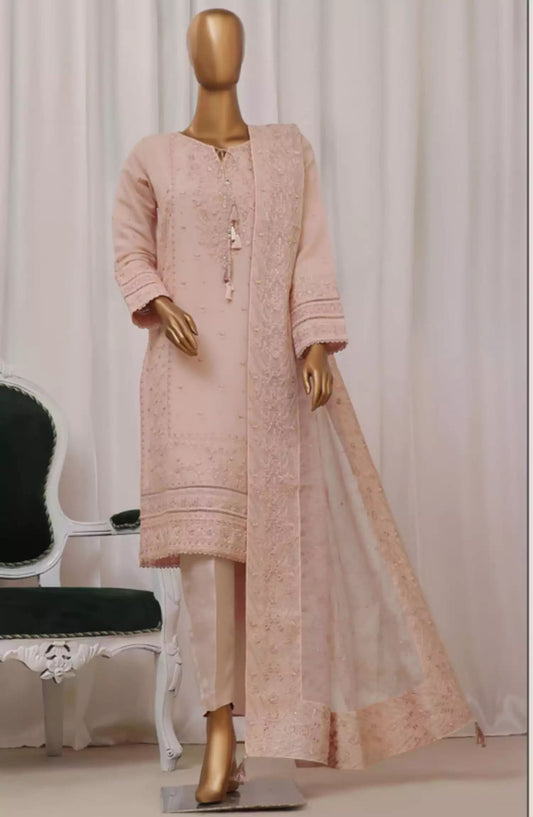 HZ Sheer RTW Formals Embroidered Khaddi Net Collection - HZK-190 POWDER PINK