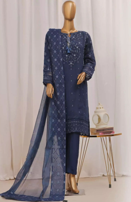 HZ Sheer RTW Formals Embroidered Khaddi Net Collection - HZK-192 NAVY
