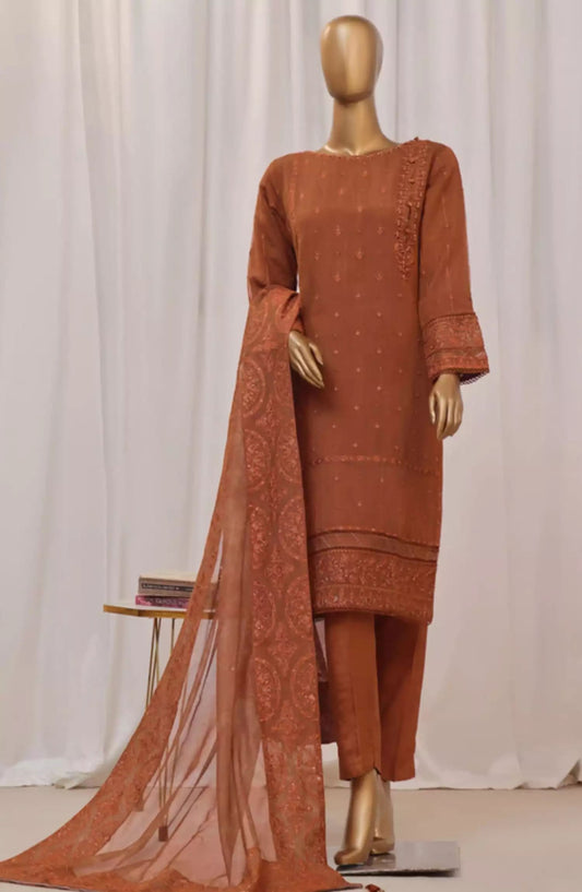 HZ Sheer RTW Formals Embroidered Khaddi Net Collection - HZK-193 RUST