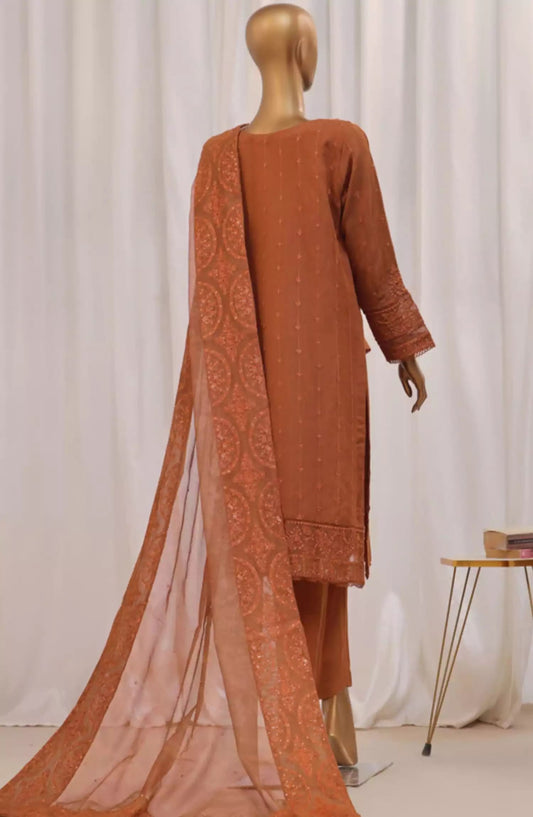 HZ Sheer RTW Formals Embroidered Khaddi Net Collection - HZK-193 RUST