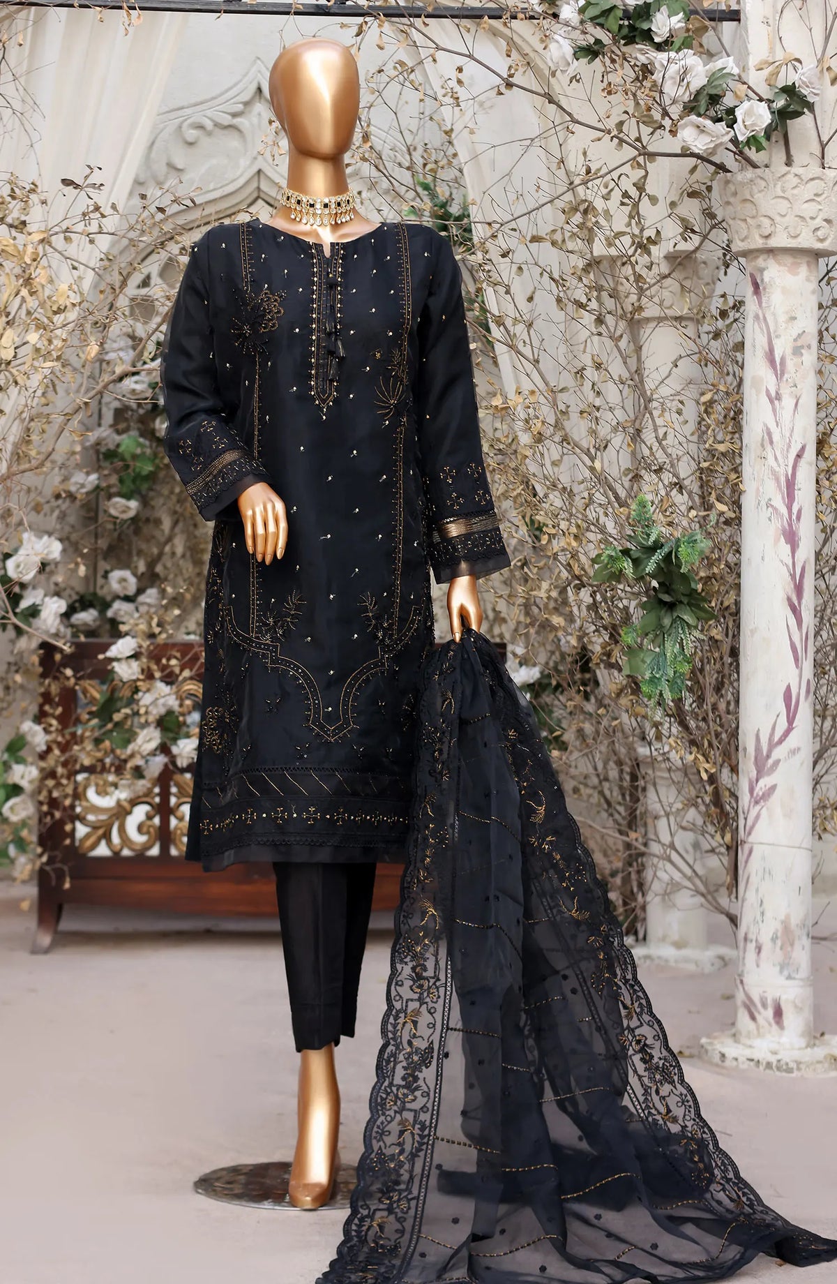 FalSafaa RTW Formal Embroidered Organza Collection 2024 - HZK-97 BLACK