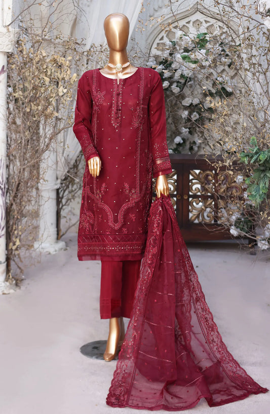 FalSafaa RTW Formal Embroidered Organza Collection 2024 - HZK-97 MAROON