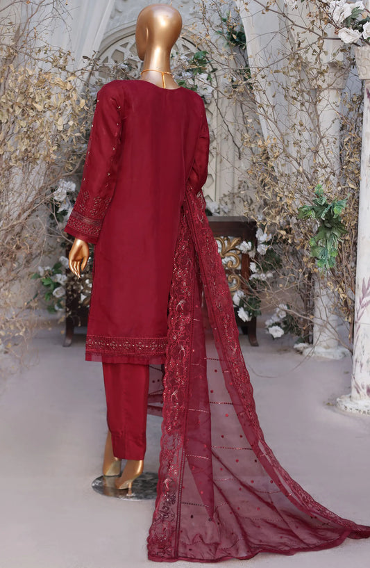 FalSafaa RTW Formal Embroidered Organza Collection 2024 - HZK-97 MAROON