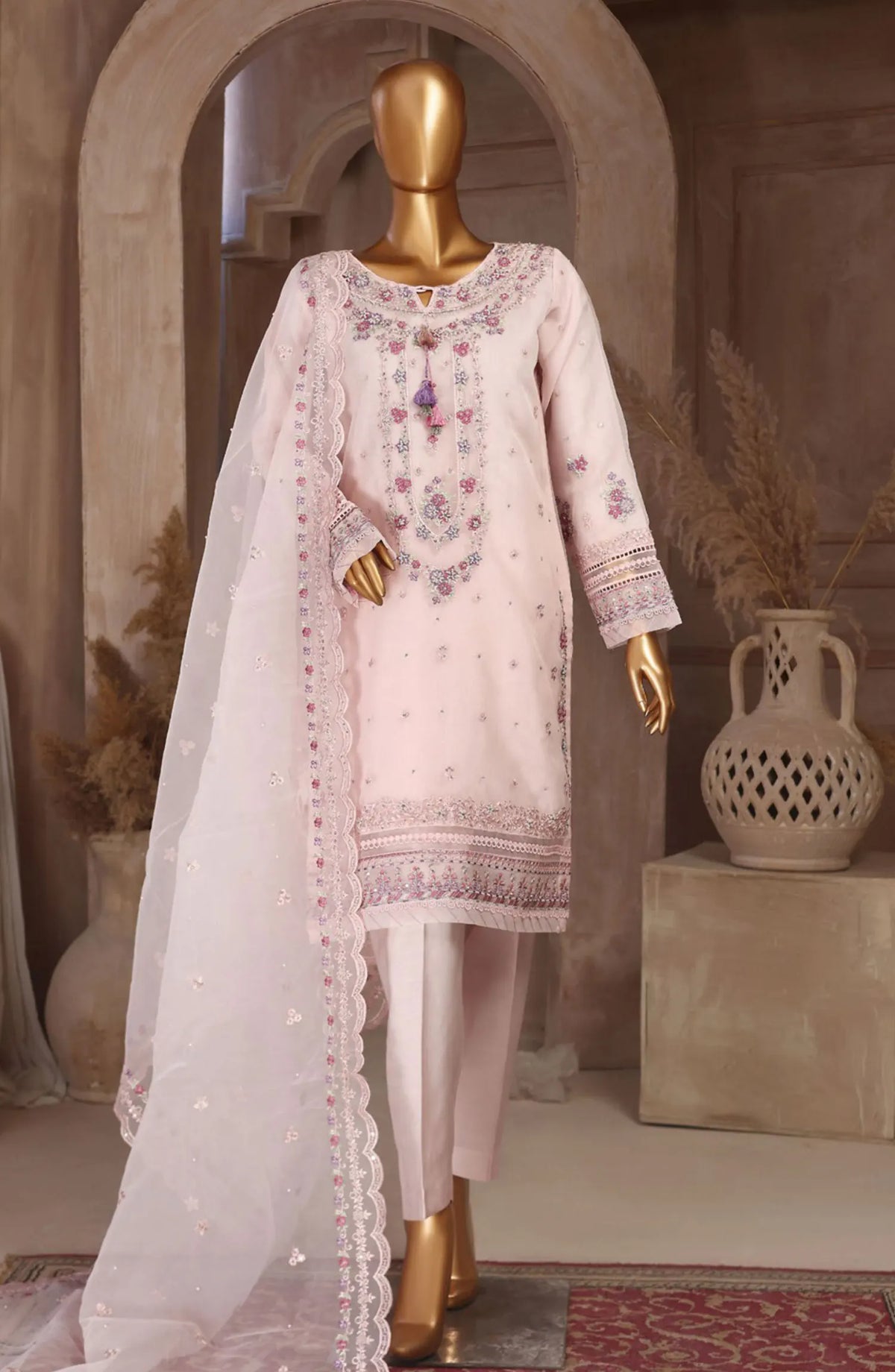 HZ RTW Falsafaa Formals Embroidered Organza Collection Vol 02 - HZK 108 POWDER PINK