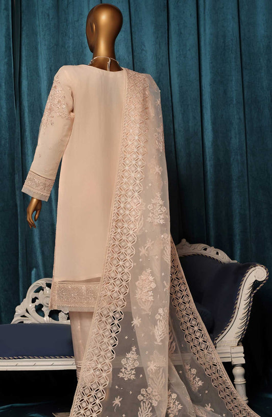 Falsafaa by HZ Textile Embroidered Organza Stitched 3 Piece - HZK 197 Peach - HZ25FF - Peach - Festive Collection