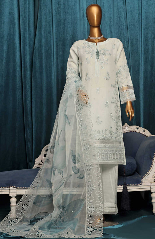 Falsafaa by HZ Textile Embroidered Organza Stitched 3 Piece - HZK 198 Sky Blue - HZ25FF - Sky Blue - Festive Collection