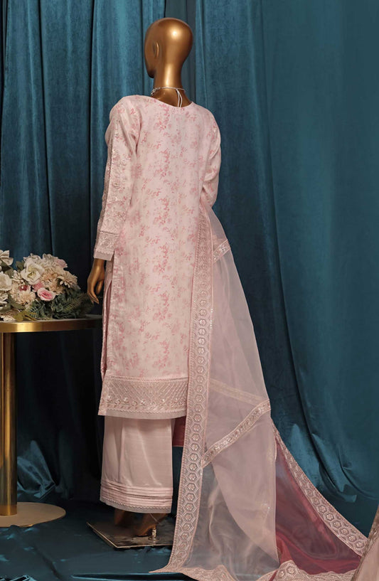 Falsafaa by HZ Textile Embroidered Organza Stitched 3 Piece - HZK 199 Powder Pink - HZ25FF - Pink - Festive Collection