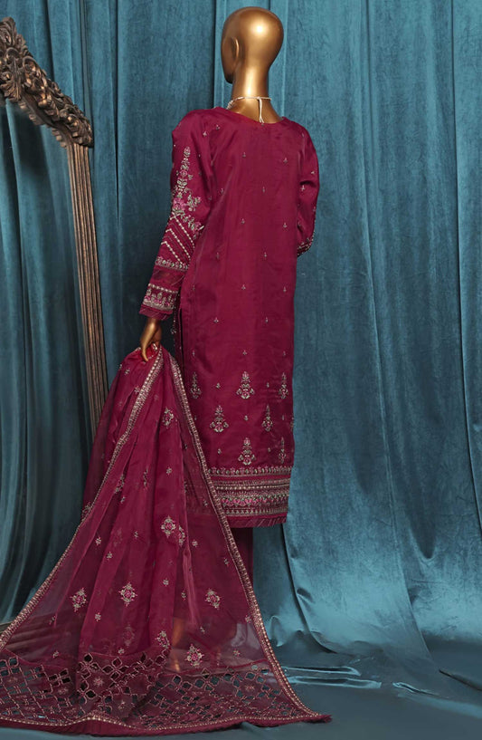 Falsafaa by HZ Textile Embroidered Organza Stitched 3 Piece - HZK 203 Magenta - HZ25FF - Magenta - Festive Collection