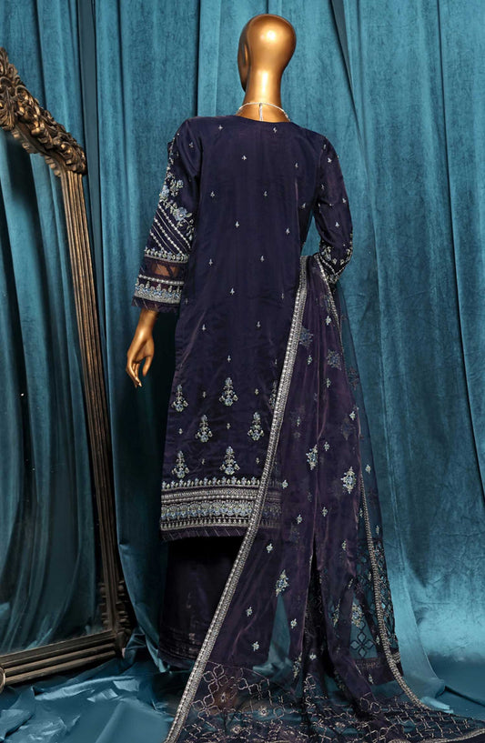Falsafaa by HZ Textile Embroidered Organza Stitched 3 Piece - HZK 203 Navy - HZ25FF - Navy Blue - Festive Collection