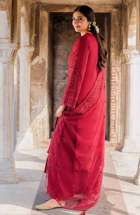 Meeras by Imrozia Embroidered Net Unstitched 3 Piece Suit - I-219 Ruby - IMP25MF - Red - Festive Collection