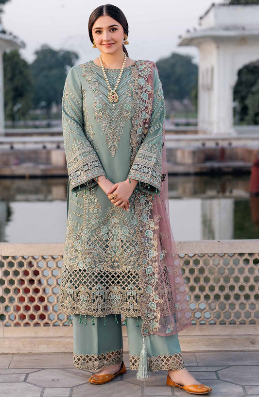 Meeras by Imrozia Embroidered Organza Unstitched 3 Piece Suit - I-221 Zamurd - IMP25MF - Blue - Festive Collection