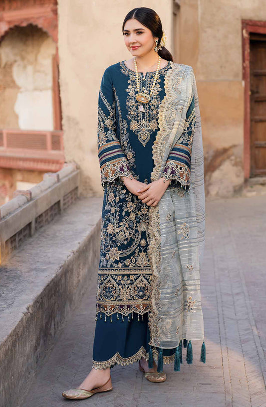 Meeras by Imrozia Embroidered Organza Unstitched 3 Piece Suit - I-223 Neelam - IMP25MF - Blue - Festive Collection