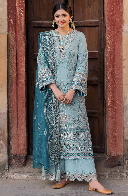 Meeras by Imrozia Embroidered Organza Unstitched 3 Piece Suit - I-225 Feroza - IMP25MF - Blue - Festive Collection
