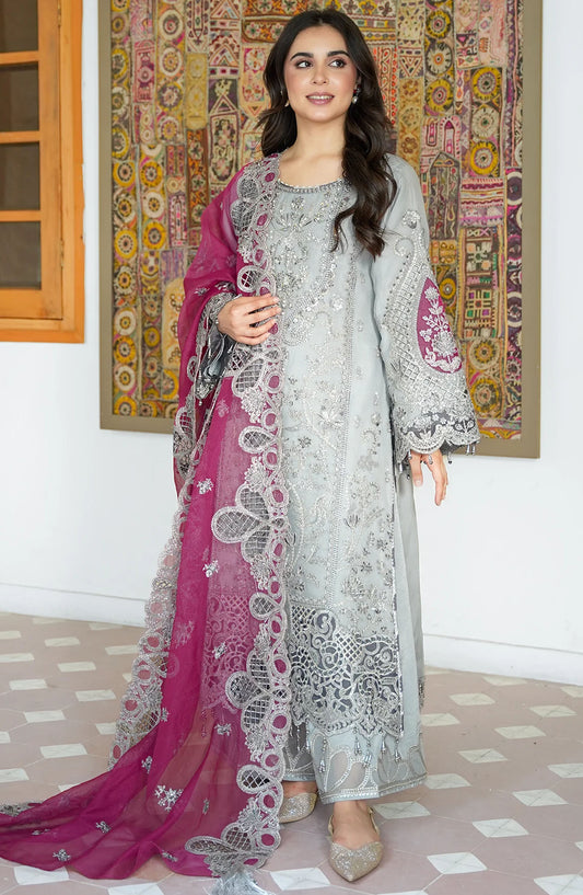 Meeras by Imrozia Embroidered Organza Unstitched 3 Piece Suit - I-228 Zareen - IMP25MF - Blue - Festive Collection
