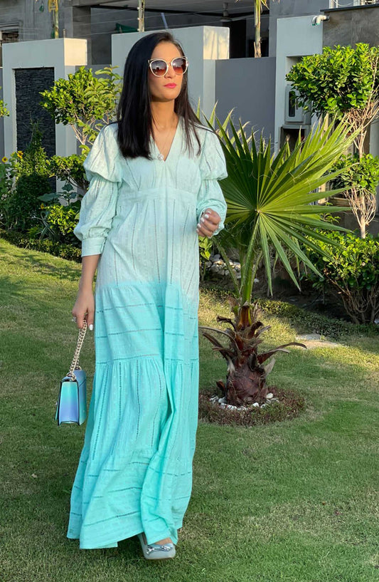 Hues Atelier Casual Chicken Lawn Stitched 2 Piece - Iced Mojito - HA25BP - Blue - Casual Collection