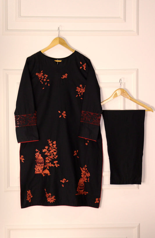 Intricate Embroidery by Amna Khadija Embroidered Lawn Stitched 2 Piece Suit - IE-14 - AK25IE - Black - Summer Collection