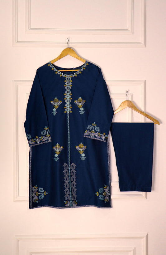 Intricate Embroidery by Amna Khadija Embroidered Lawn Stitched 2 Piece Suit - IE-3 - AK25IE - Blue - Summer Collection