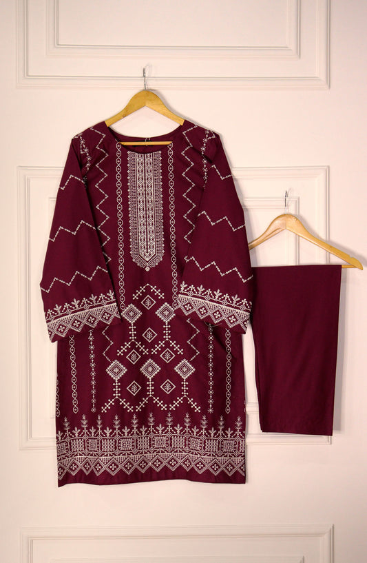 Intricate Embroidery by Amna Khadija Embroidered Lawn Stitched 2 Piece Suit - IE-6 - AK25IE - Maroon - Summer Collection