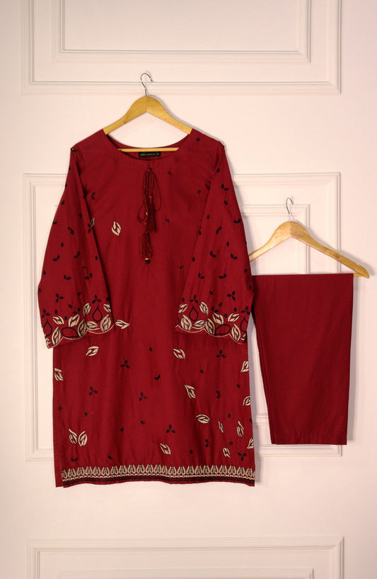 Intricate Embroidery by Amna Khadija Embroidered Lawn Stitched 2 Piece Suit - IE-8 - AK25IE - Red - Summer Collection