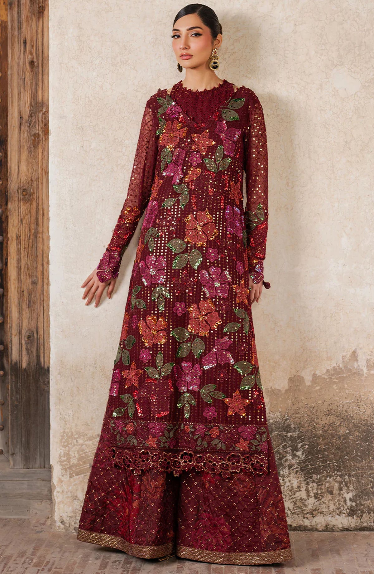 Iznik Embroidered Chiffon Unstitched 3 Piece Suit - ILC-05 - IZNK25LC - Red - Wedding Collection