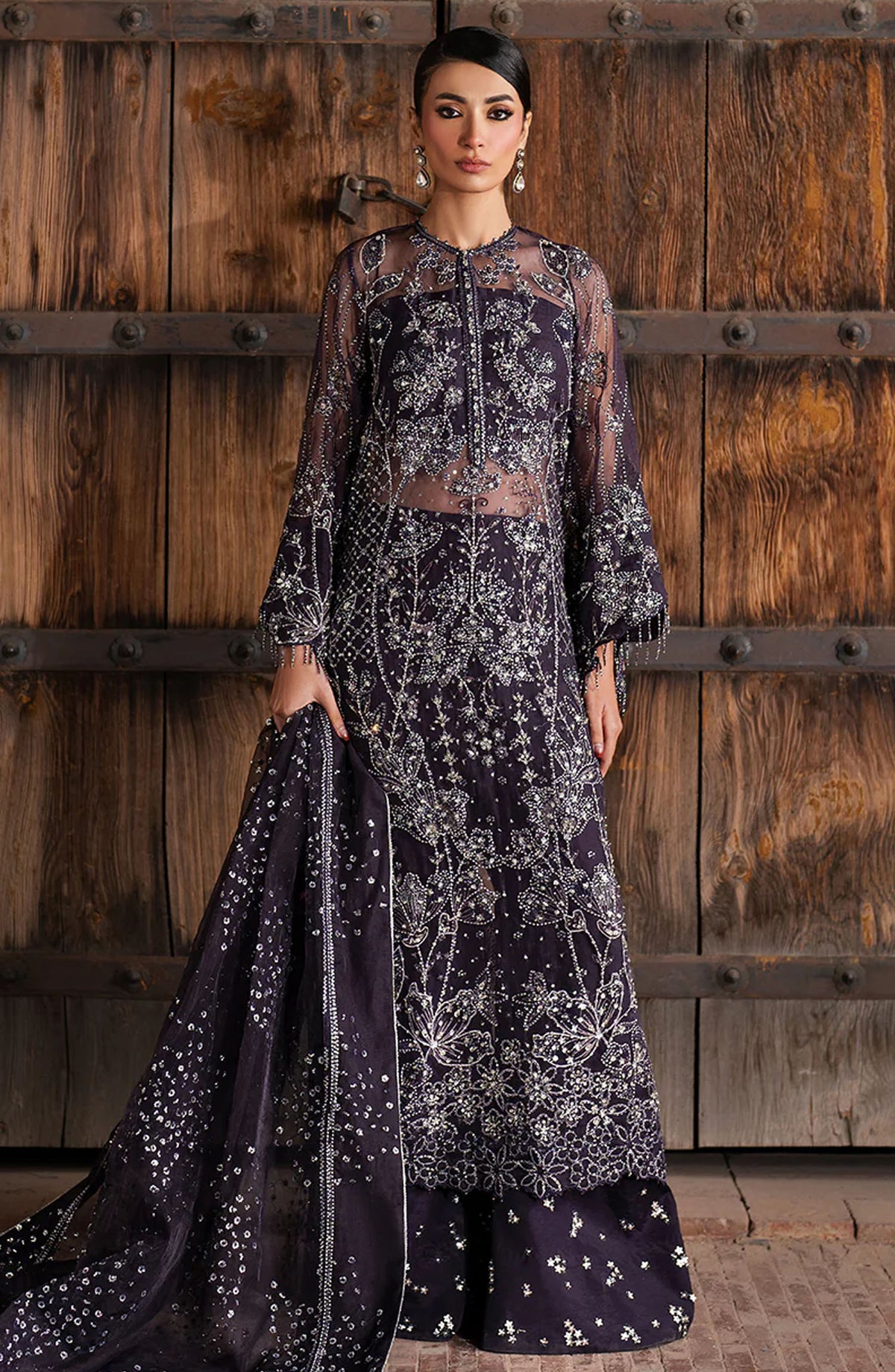 Iznik Embroidered Organza Unstitched 3 Piece Suit - ILC-06 - IZNK25LC - Purple - Wedding Collection