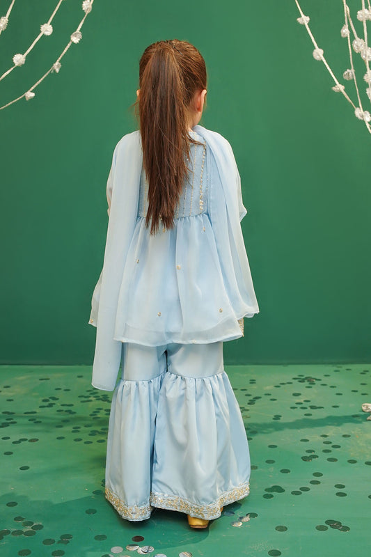 Ochre Festive Wear Chiffon Stitched 3 Piece - INCF-16 - Blue - Girls Collection