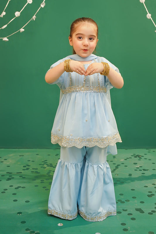 Ochre Festive Wear Chiffon Stitched 3 Piece - INCF-16 - Blue - Girls Collection