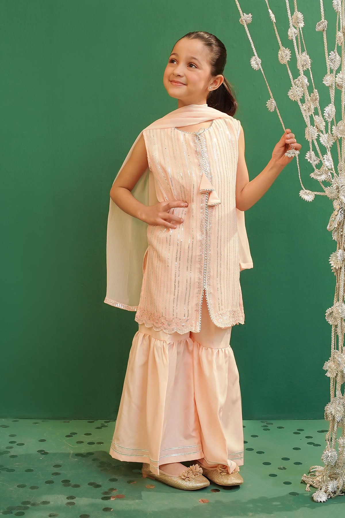 Ochre Festive Wear Chiffon Stitched 3 Piece - INCF-18 - Peach - Girls Collection