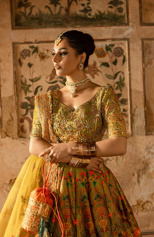 Khwabedah By Maria Osama Khan Embroidered Unstitched 3 Piece - Ishmal - MOK25K - Yellow - Wedding Collection