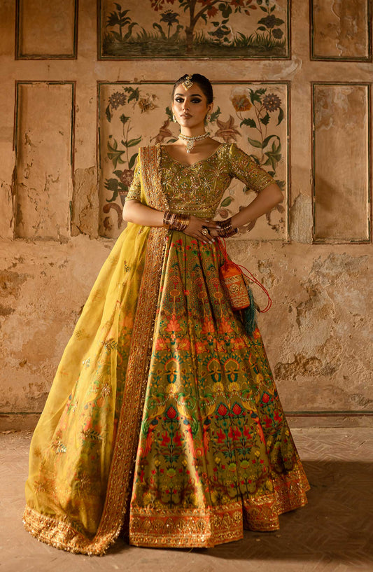 Khwabedah By Maria Osama Khan Embroidered Unstitched 3 Piece - Ishmal - MOK25K - Yellow - Wedding Collection