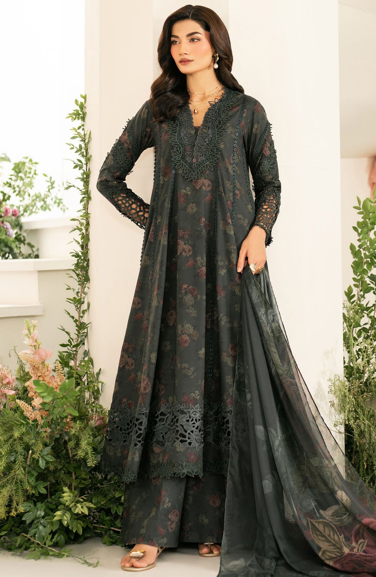 Iznik Embroidered Lawn Unstitched 3 Piece Suit - IFE-08 - IZNK25IFE - Grey - Luxury Summer Collection