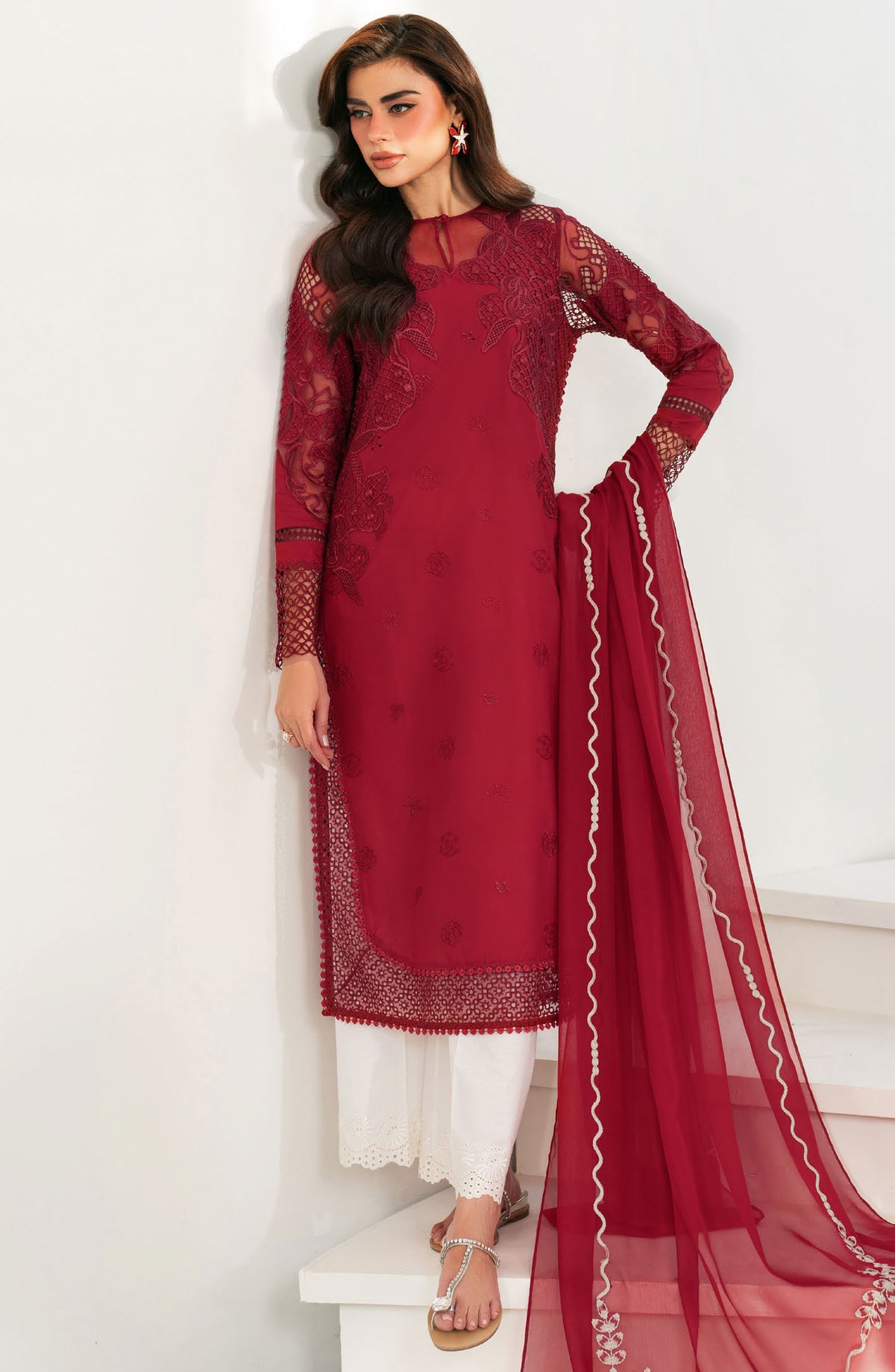 Iznik Embroidered Lawn Unstitched 3 Piece Suit - IFE-01 - IZNK25IFE - Red - Luxury Summer Collection