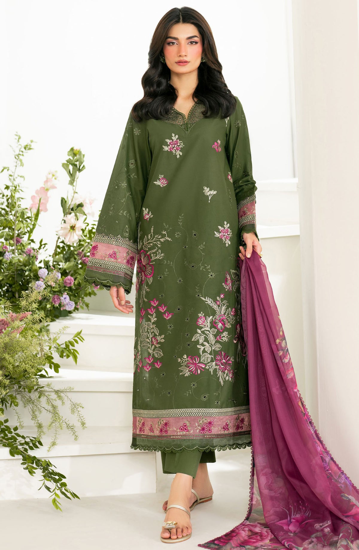 Iznik Embroidered Lawn Unstitched 3 Piece Suit - IFE-02 - IZNK25IFE - Green - Luxury Summer Collection