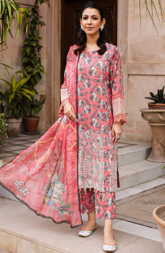 Rozina by Johra Embroidered Lawn Unstitched 3 Piece Suit - JH-121 - JH25REL - Pink - Summer Collection