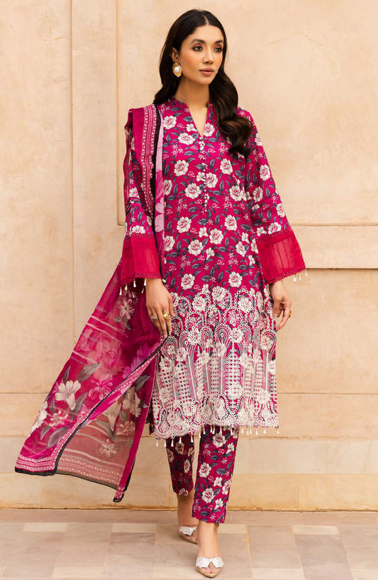 Rozina by Johra Embroidered Lawn Unstitched 3 Piece Suit - JH-122 - JH25REL - Magenta - Summer Collection