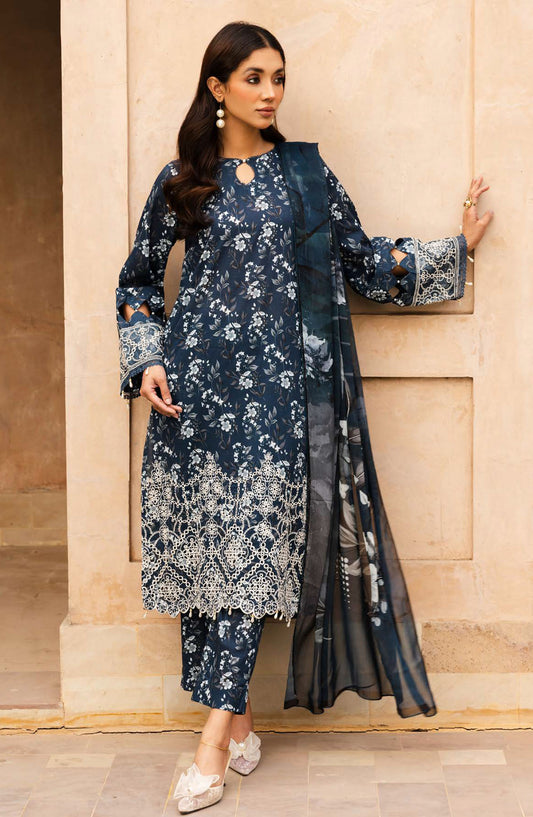 Rozina by Johra Embroidered Lawn Unstitched 3 Piece Suit - JH-124 - JH25REL - Blue - Summer Collection