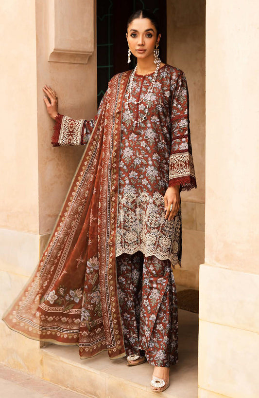 Rozina by Johra Embroidered Lawn Unstitched 3 Piece Suit - JH-129 - JH25REL - Rust - Summer Collection