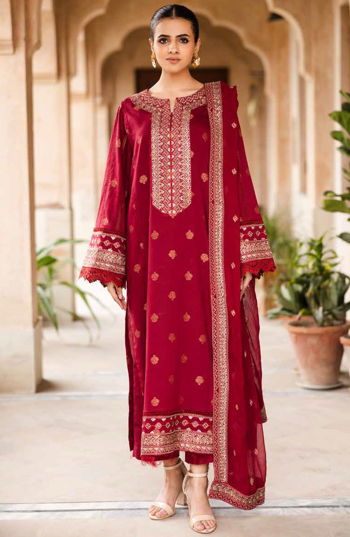 Saroj by Johra Embroidered Lawn Unstitched 3 Piece Suit - JH-140 - JH25SL - Red - Summer Collection