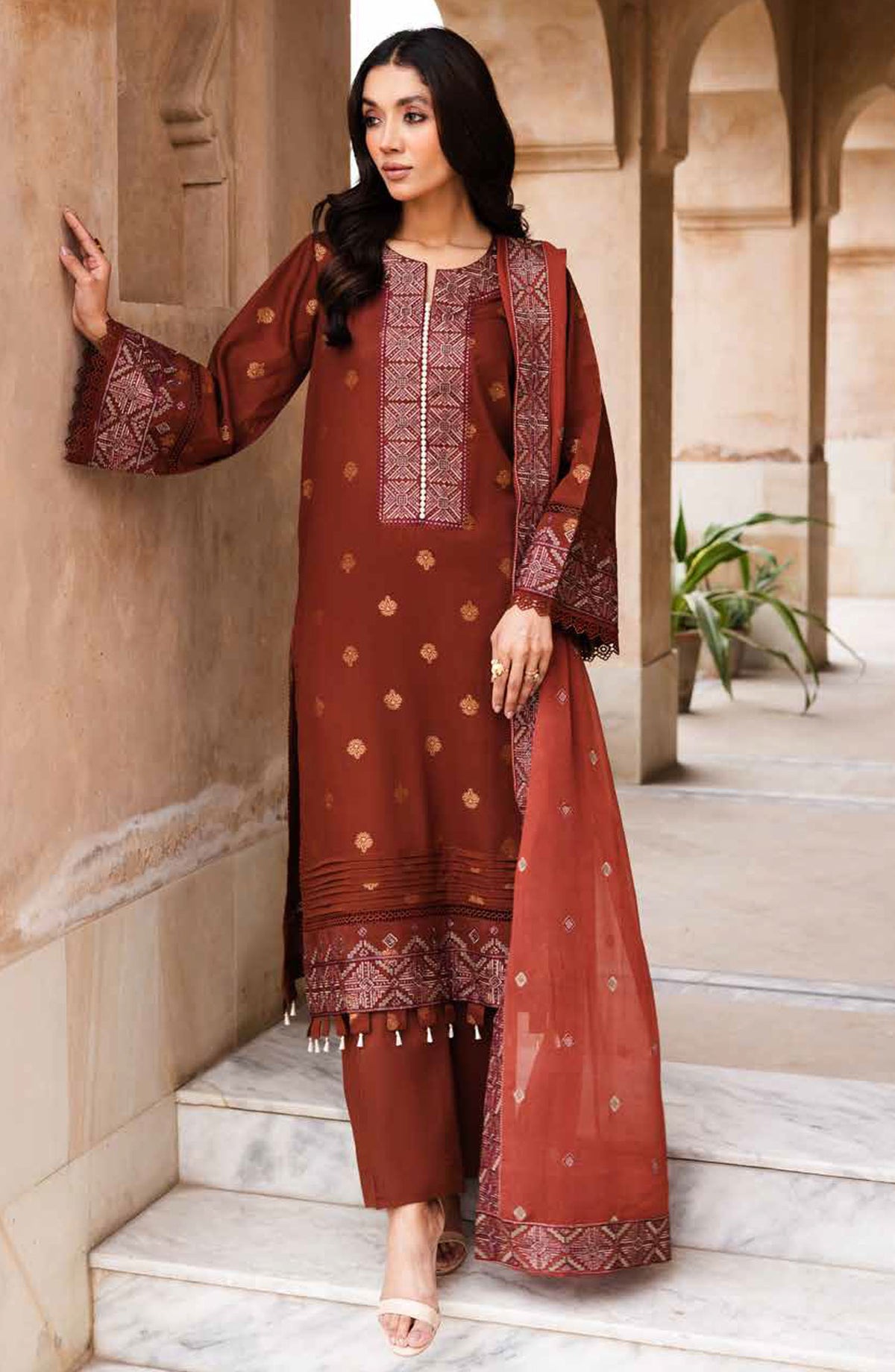 Saroj by Johra Embroidered Lawn Unstitched 3 Piece Suit - JH-144 - JH25SL - Red - Summer Collection