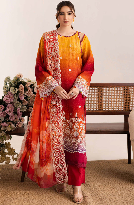 Sameel by Johra Embroidered Lawn Unstitched 3 Piece Suit - JH-253 - JH25SC - Orange - Summer Collection