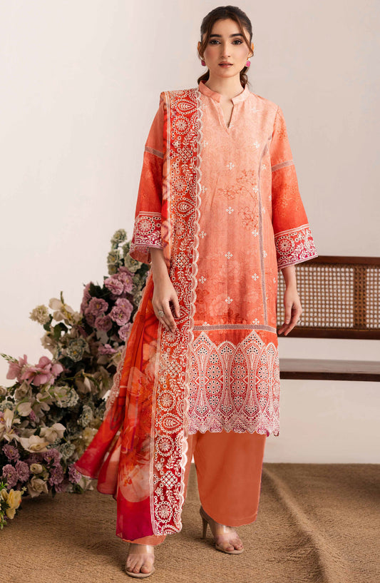 Sameel by Johra Embroidered Lawn Unstitched 3 Piece Suit - JH-255 - JH25SC - Orange - Summer Collection
