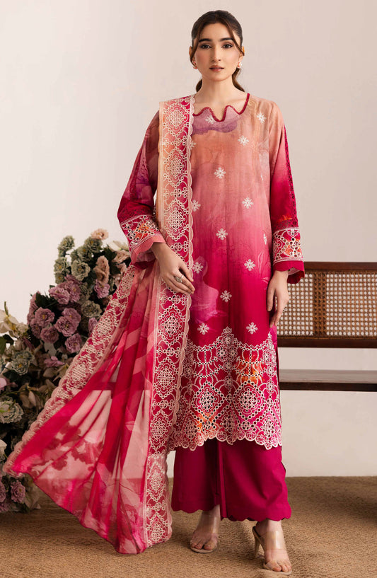 Sameel by Johra Embroidered Lawn Unstitched 3 Piece Suit - JH-259 - JH25SC - Magenta - Summer Collection