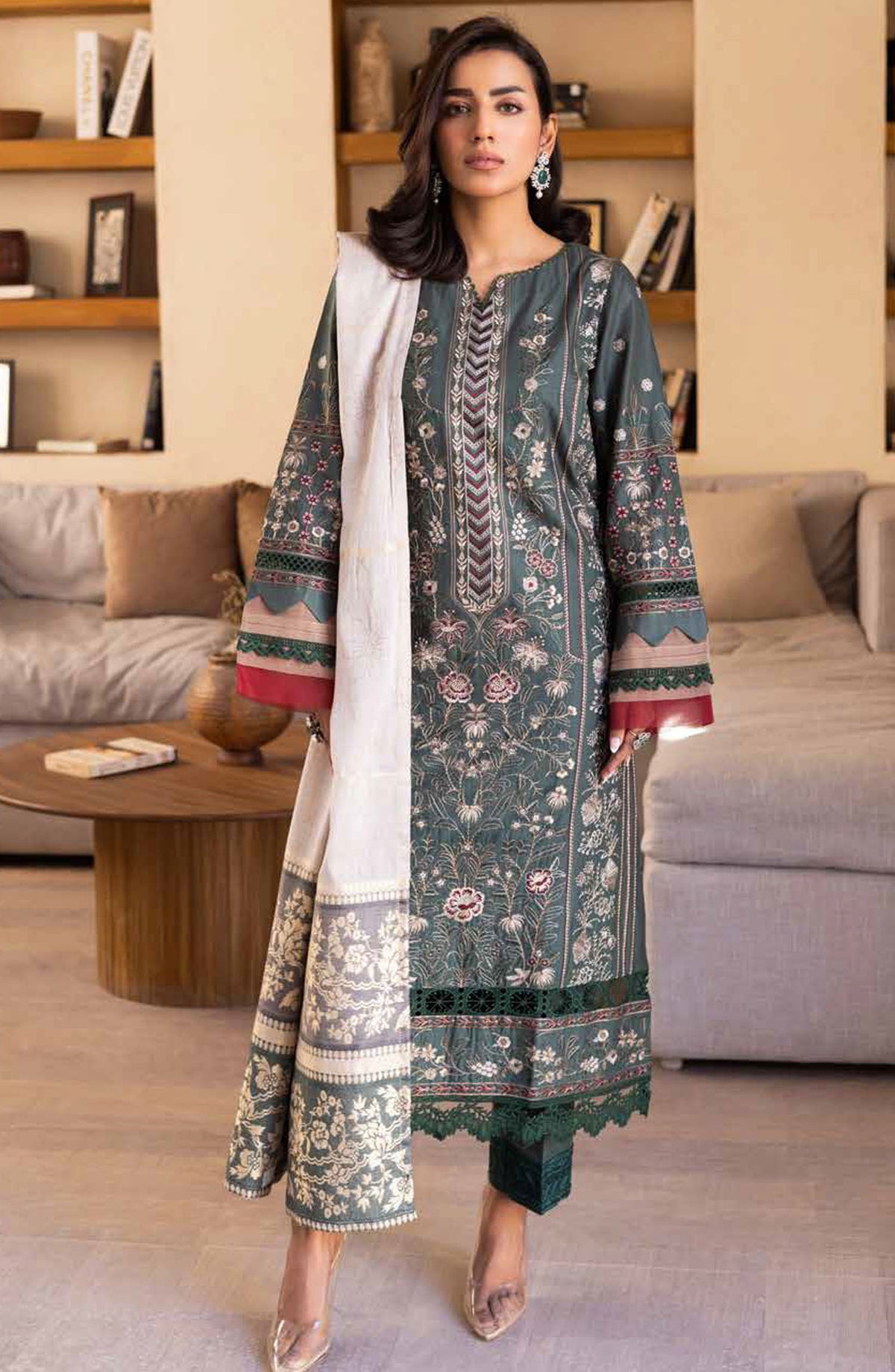 Azmin by Johra Embroidered Lawn Unstitched 3 Piece Suit - JH-32 - JH25AZL - Green - Summer Collection
