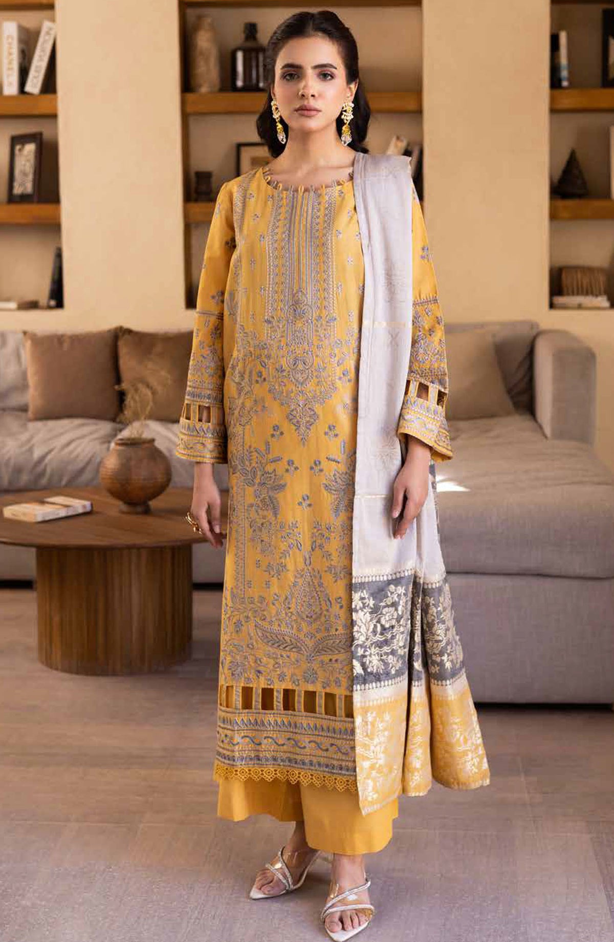 Azmin by Johra Embroidered Lawn Unstitched 3 Piece Suit - JH-33 - JH25AZL - Yellow - Summer Collection