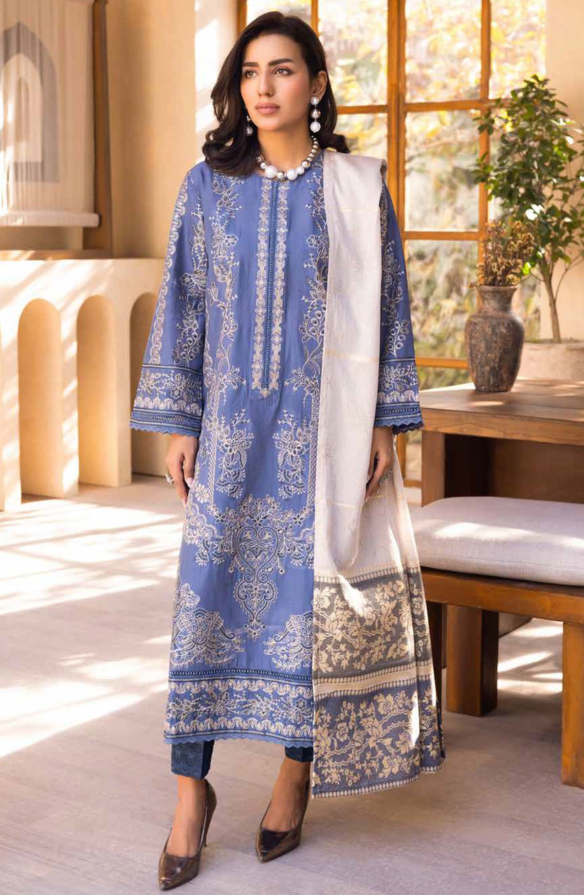 Azmin by Johra Embroidered Lawn Unstitched 3 Piece Suit - JH-34 - JH25AZL - Blue - Summer Collection