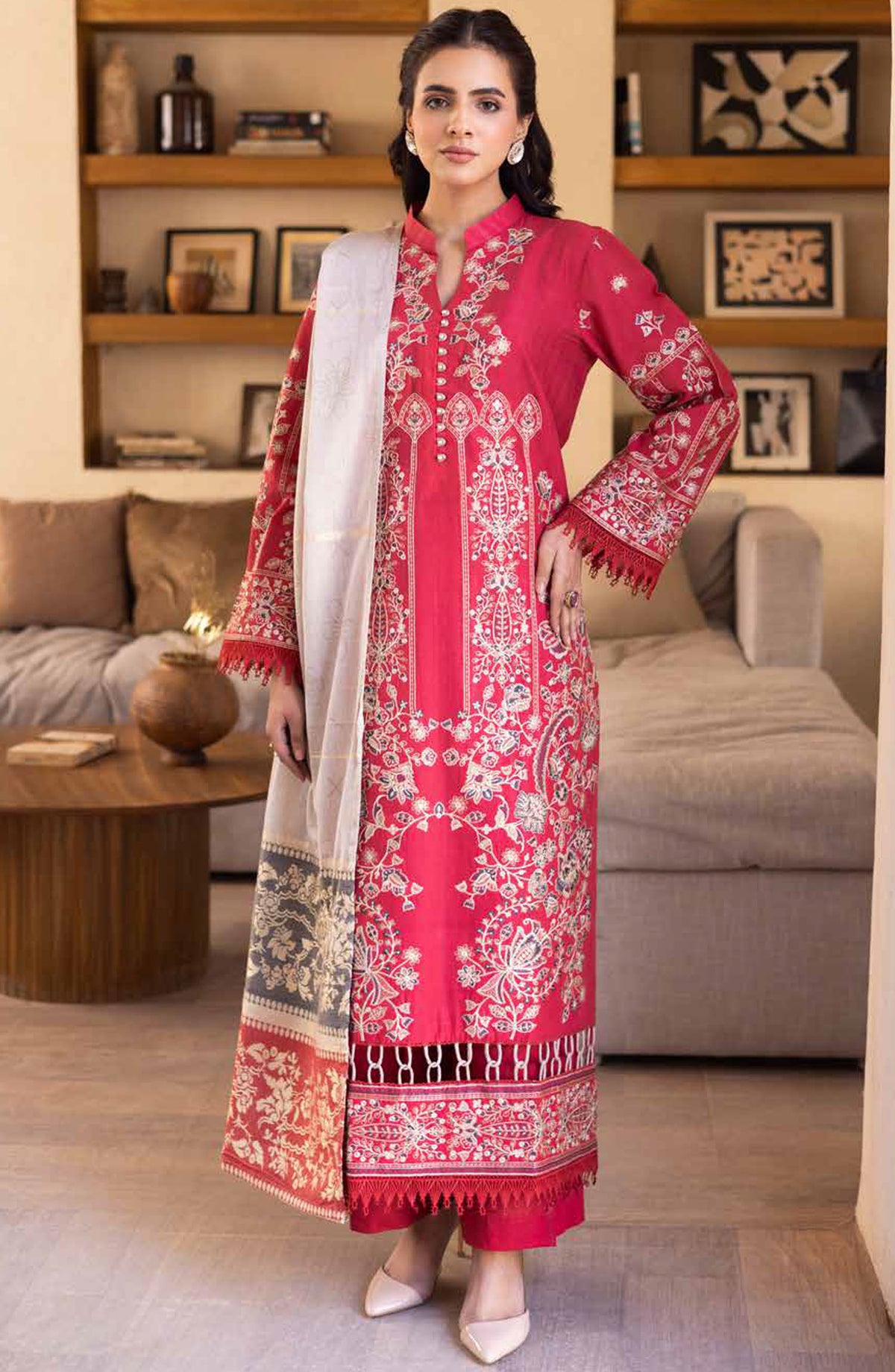 Azmin by Johra Embroidered Lawn Unstitched 3 Piece Suit - JH-36 - JH25AZL - Pink - Summer Collection