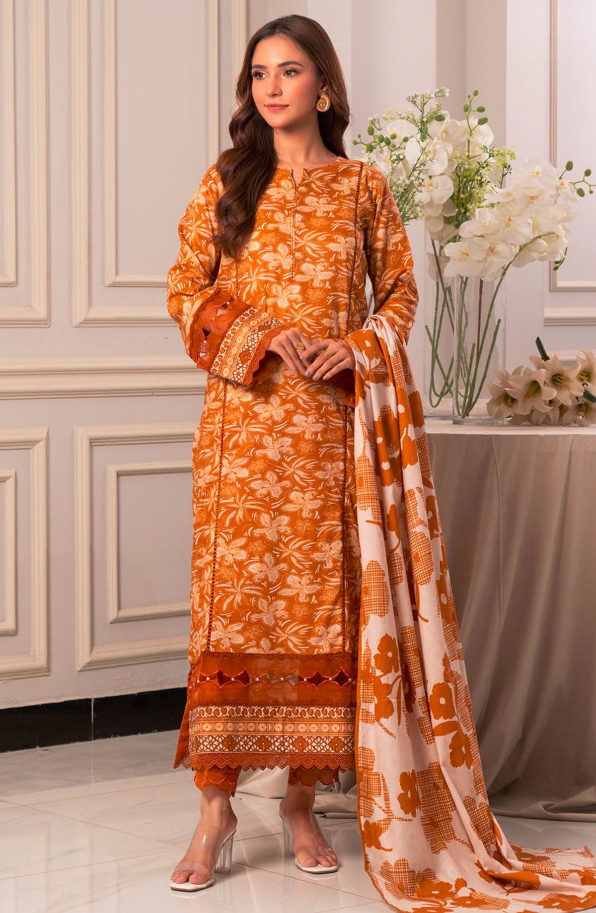 Lara by Johra Embroidered Lawn Unstitched 3 Piece Suit - JH-991 - JH25LPL - Mustard - Summer Collection